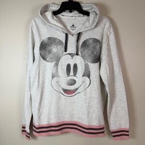 Disney Parks Womens XL Mickey Mouse Hoodie Sweatshirt Pink Stripe Accent Cuffs